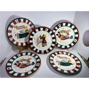 Set Of 5 IDC Inspirado Flying Folk Santa Hand Painted Christmas
Dinner Plate
